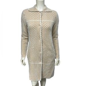 Cyrus Tan White Chevron Patterned Long Cardigan Sweater Button Up Housecoat